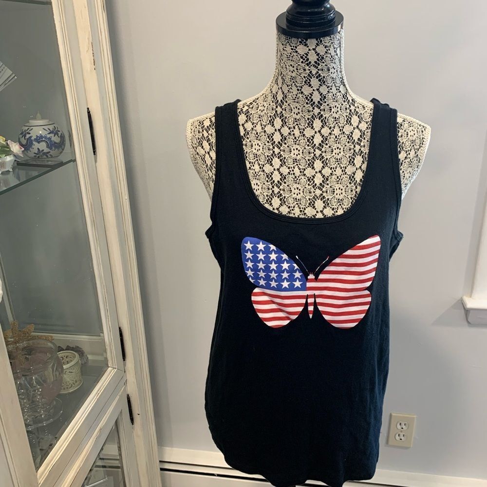 Bling Red, White and Blue Butterfly Tank Top
